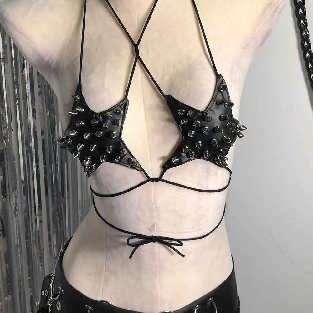 Goth Y2K Spike Strap Top