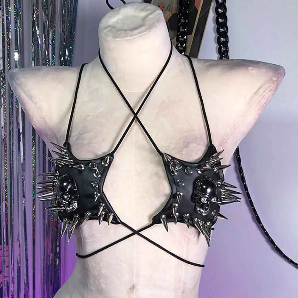 Goth Y2K Spike Strap Top