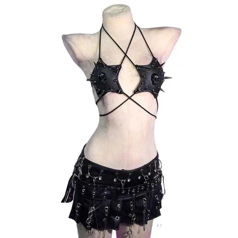 Goth Y2K Spike Strap Top