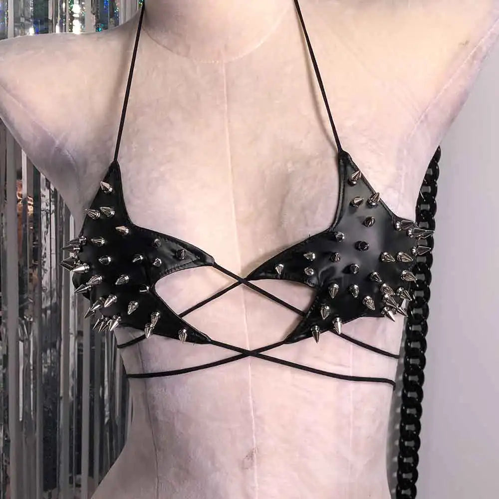Goth Y2K Spike Strap Top