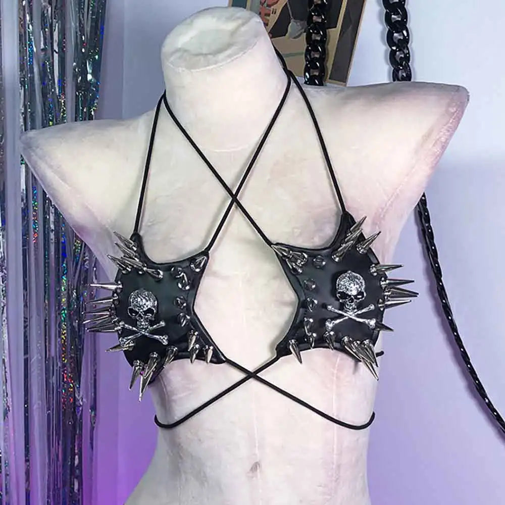 Goth Y2K Spike Strap Top