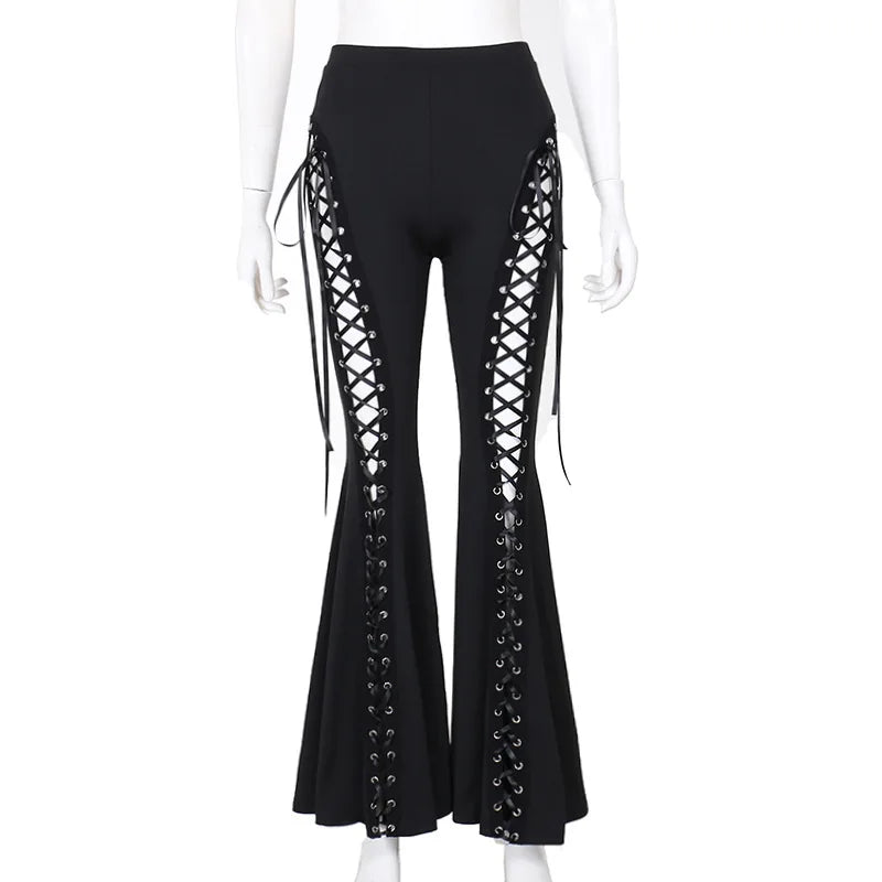 TOKYONOIR Gothic Lace-Up Flare Pants