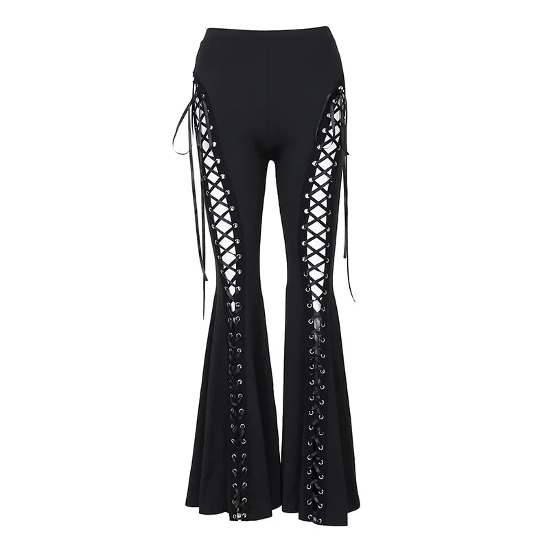 TOKYONOIR Gothic Lace-Up Flare Pants
