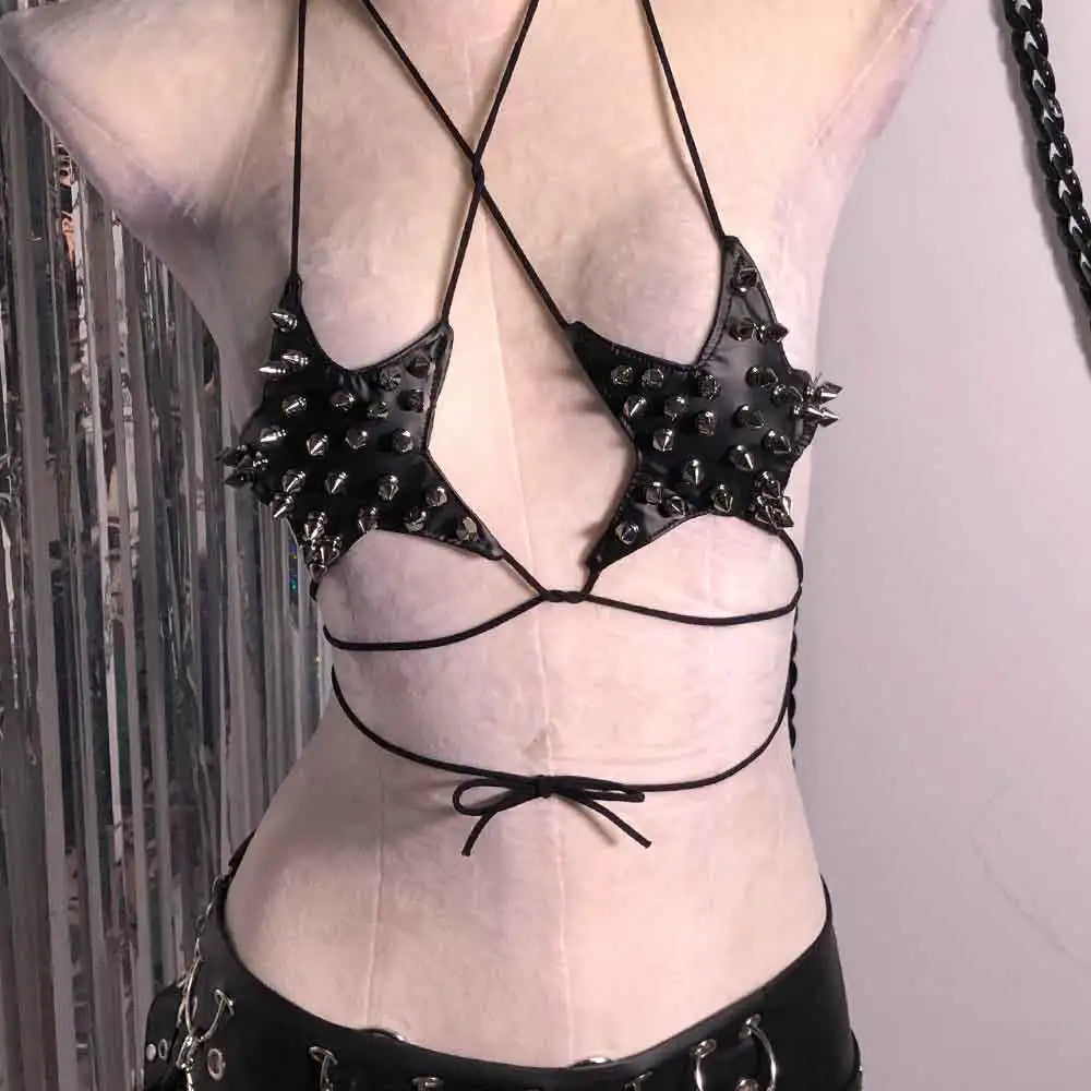 Goth Y2K Spike Strap Top