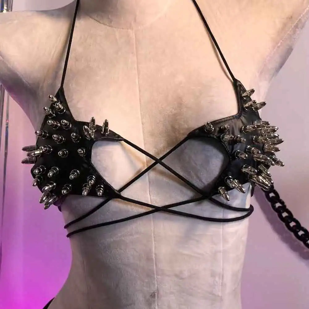 Goth Y2K Spike Strap Top